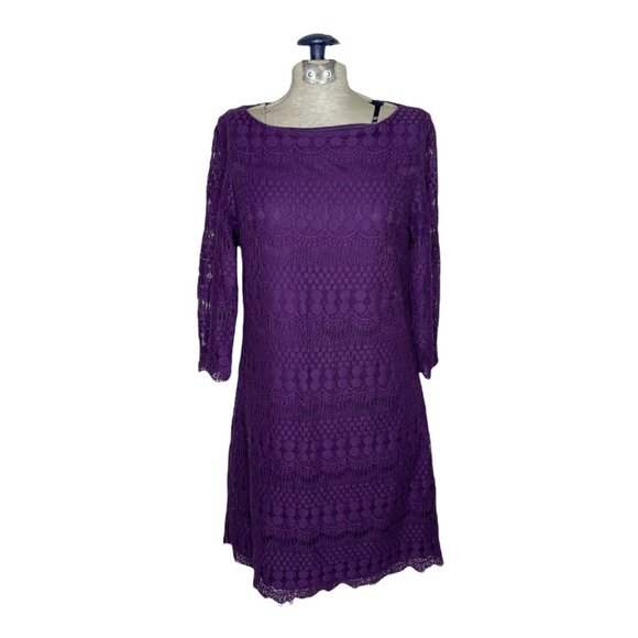 Eliza J | Dresses | Eliza J Purple Lace Shift Dress Long Sleeve Size Medium  | Poshmark